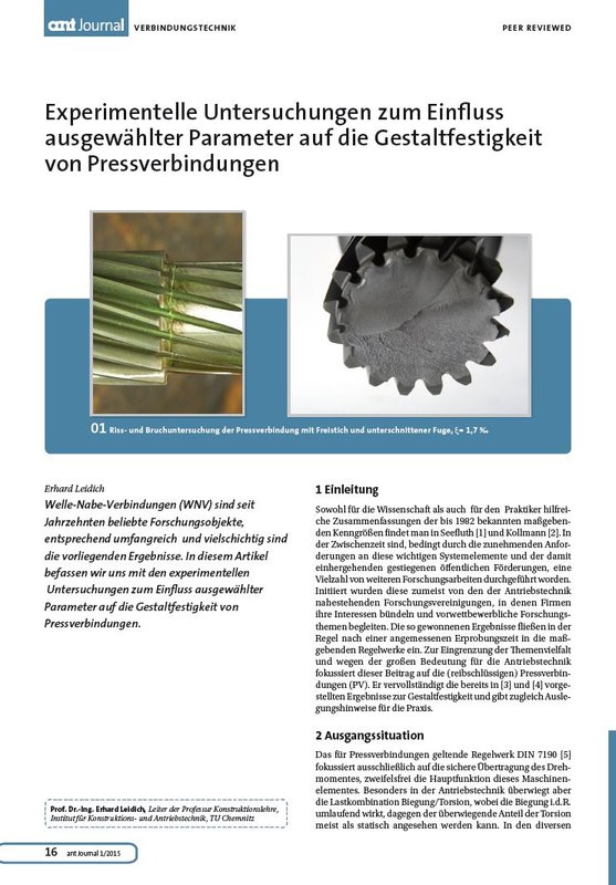 Experimentelle Untersuchungen zum Einfluss ausgewählter Parameter auf die Gestaltfestigkeit von Pressverbindungen